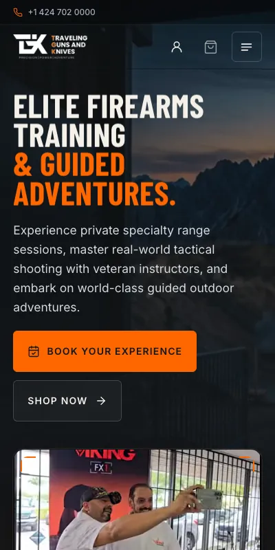 The Traveling Guns & Knives homepage on a phone